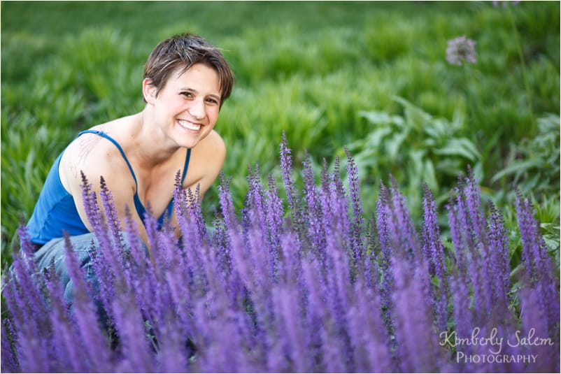 emma portrait with purple flowers