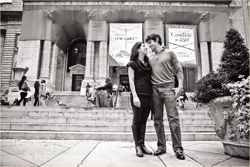 Sarah and David in front of New York Public Library