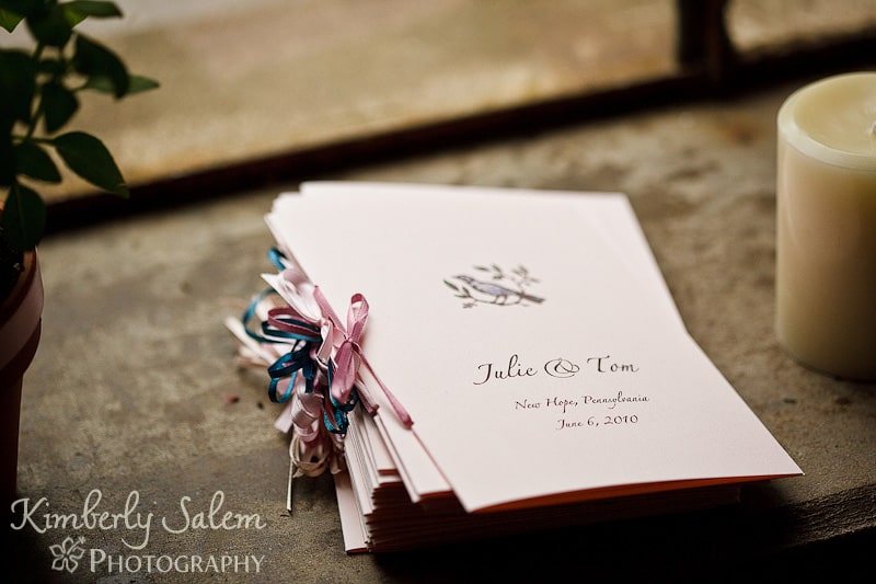 Julie and Tom - New Hope, PA - wedding programs