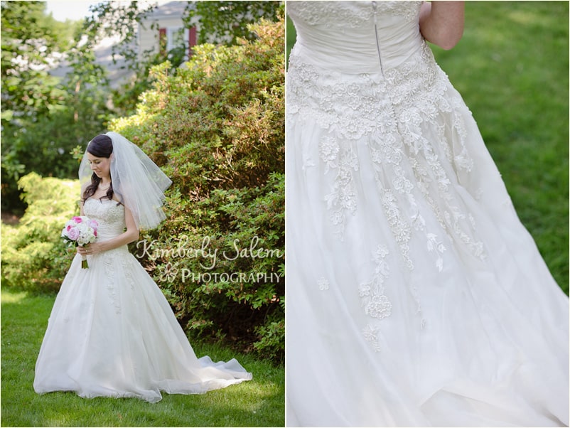 bridal portrait and wedding gown detail