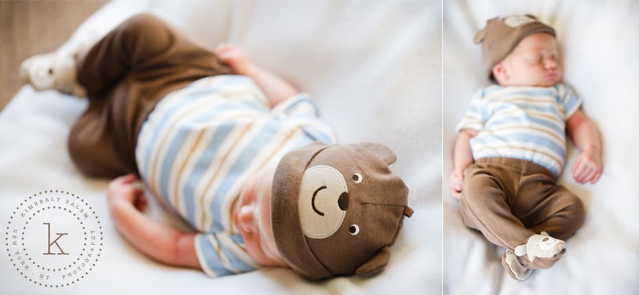 infant wearing bear hat