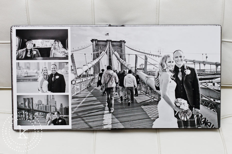 wedding album spread - black and white with brooklyn bridge - 6