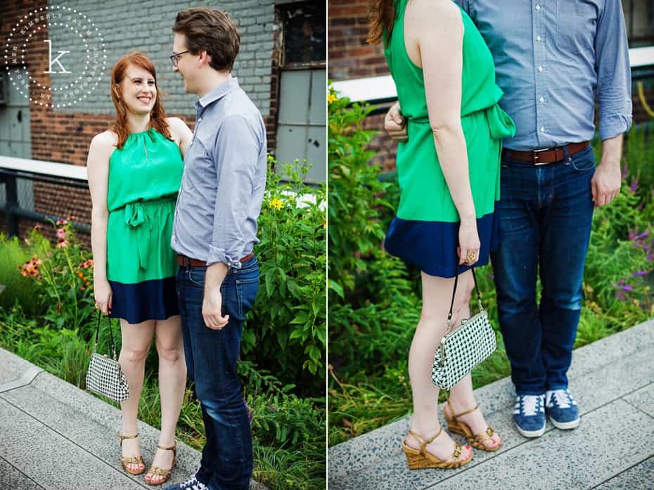 engaged couple - high line park - diptych with shoe and bag detail