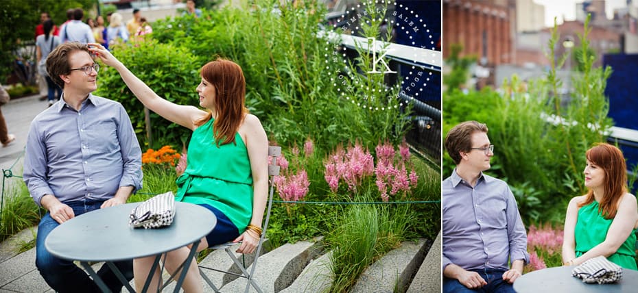 engaged couple - high line park - new york - diptych sitting at park table