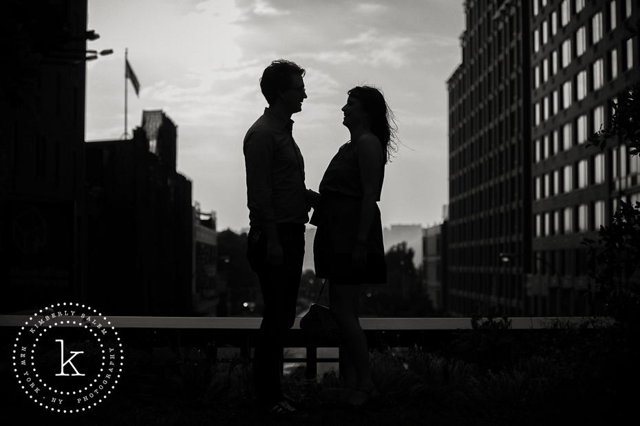 engaged couple - high line park - new york - silhouette