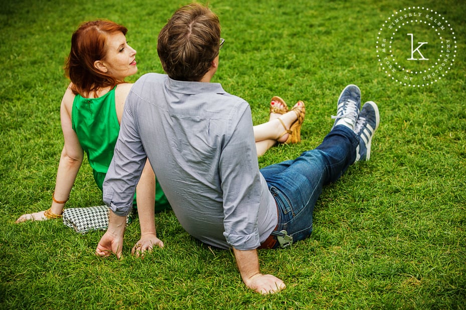 engaged couple - high line park - new york - sitting on lawn