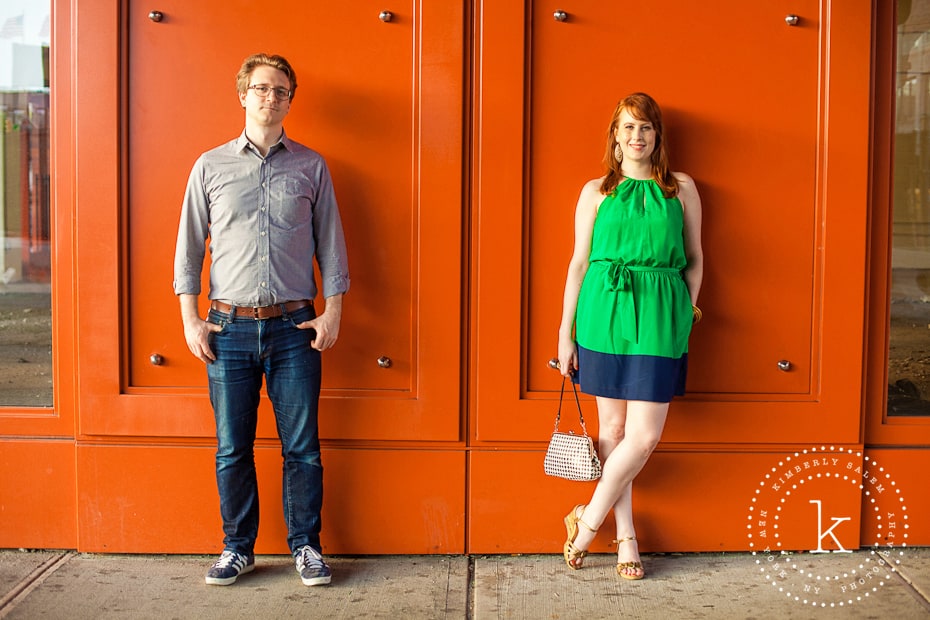 engaged couple - new york - orange wall