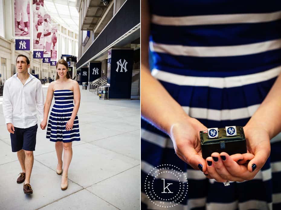 yankee stadium - engaged couple - yankee cufflinks