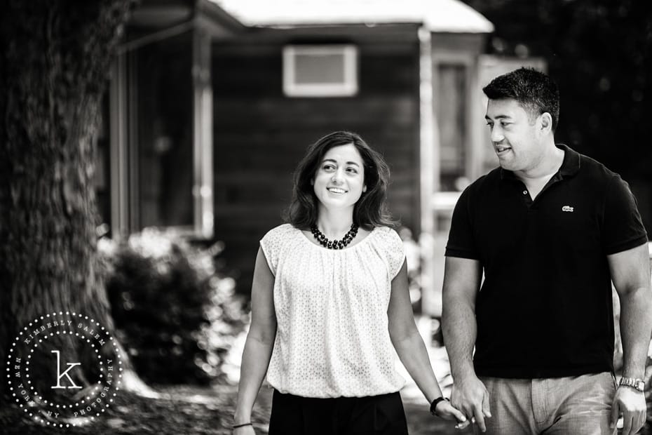 engaged couple candid - black & white