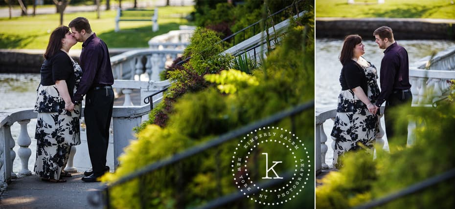 engaged couple kissing - diptych - argyle park long island