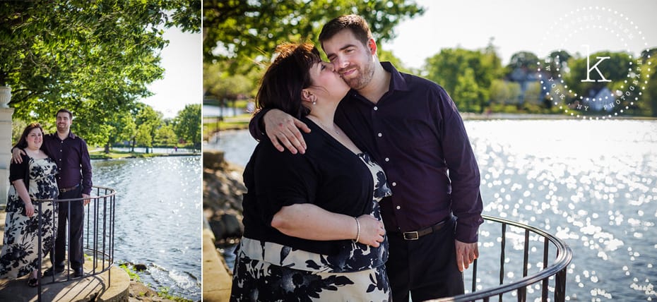 engaged couple kissing in argyle park