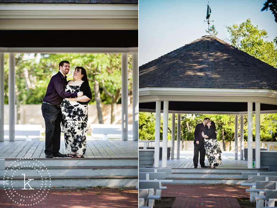 engaged couple in gazebo diptych