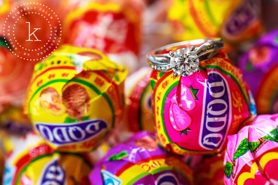 engagement ring with bright lollipops