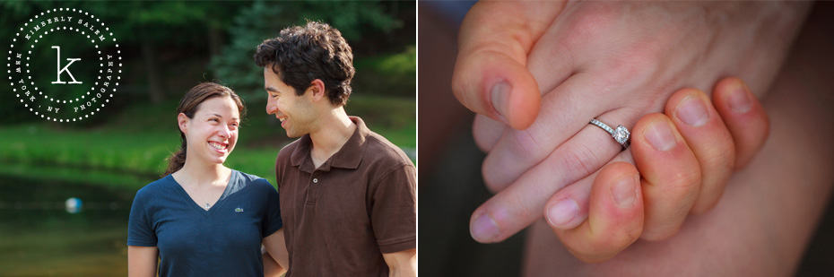 engaged couple and detail of engagement ring diptych