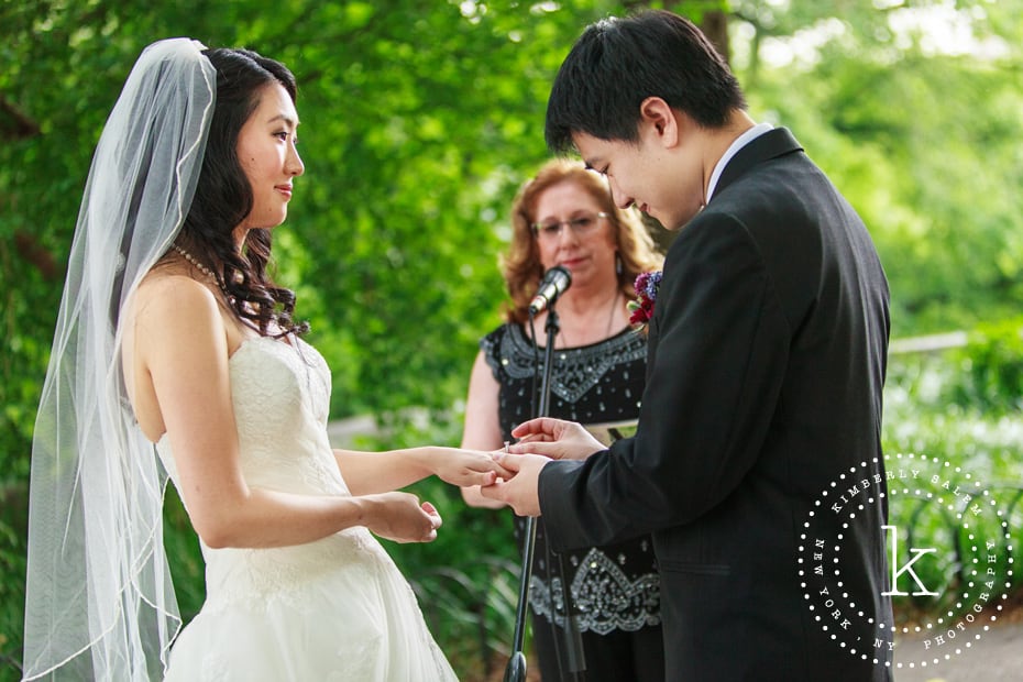 wedding ceremony at Linden Terrace in Fort Tryon Park, NYC - ring exchange