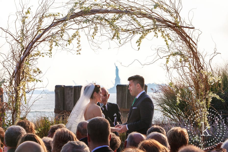 Battery Gardens outdoor wedding ceremony - Statue of Liberty