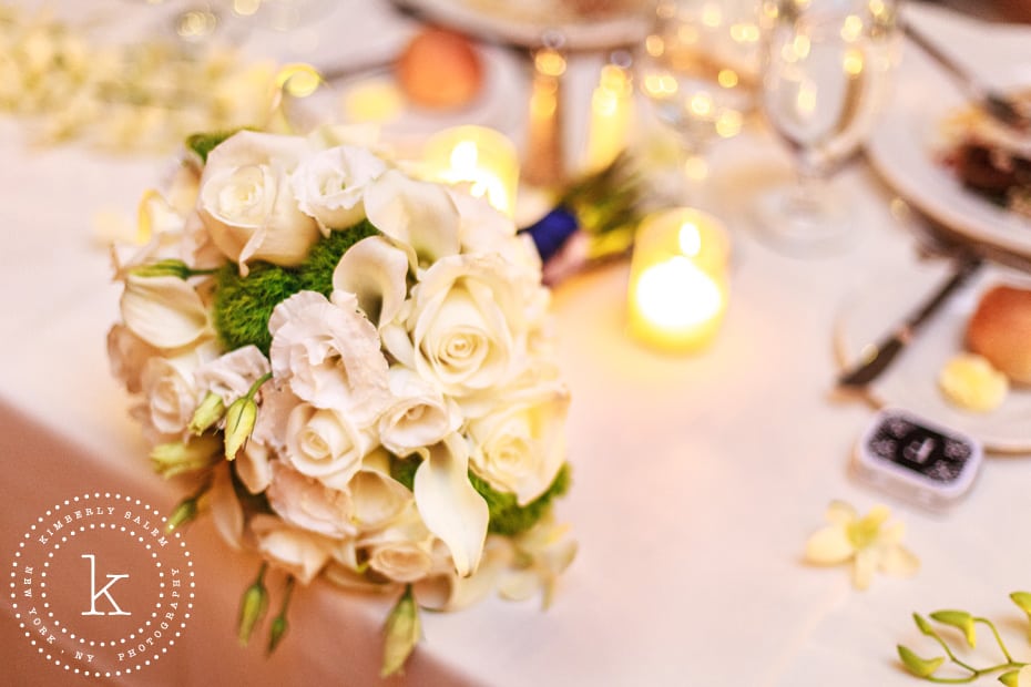 Bridal bouquet at reception