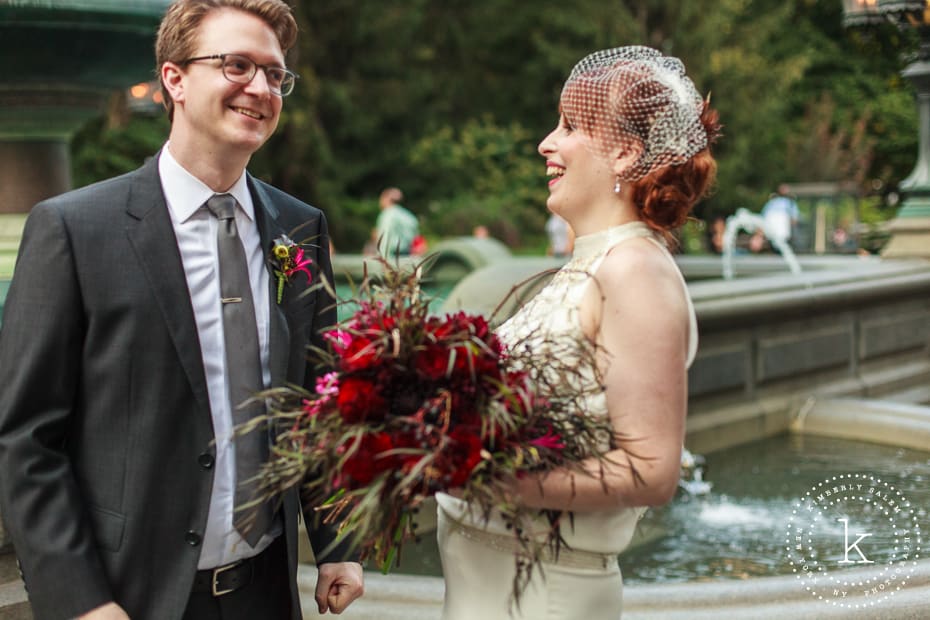 newlyweds laughing together