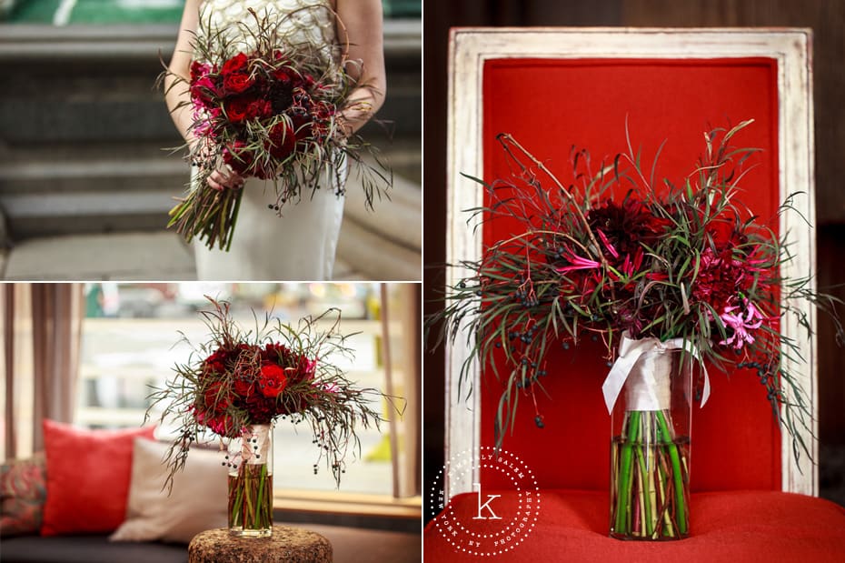 dark red textured bouquet from different angles