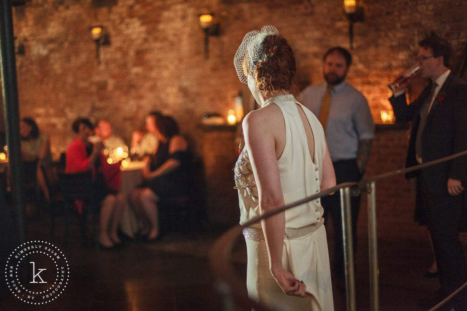 bride looking out at guests