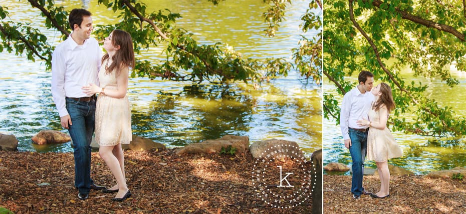 engagement photo by lake in central park