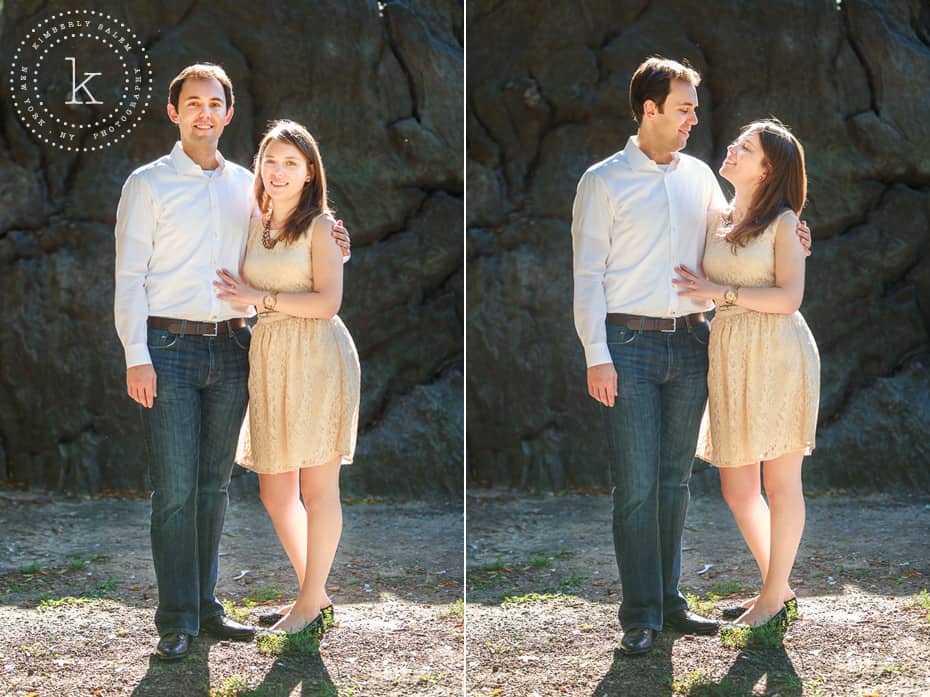 portrait of engaged couple in central park