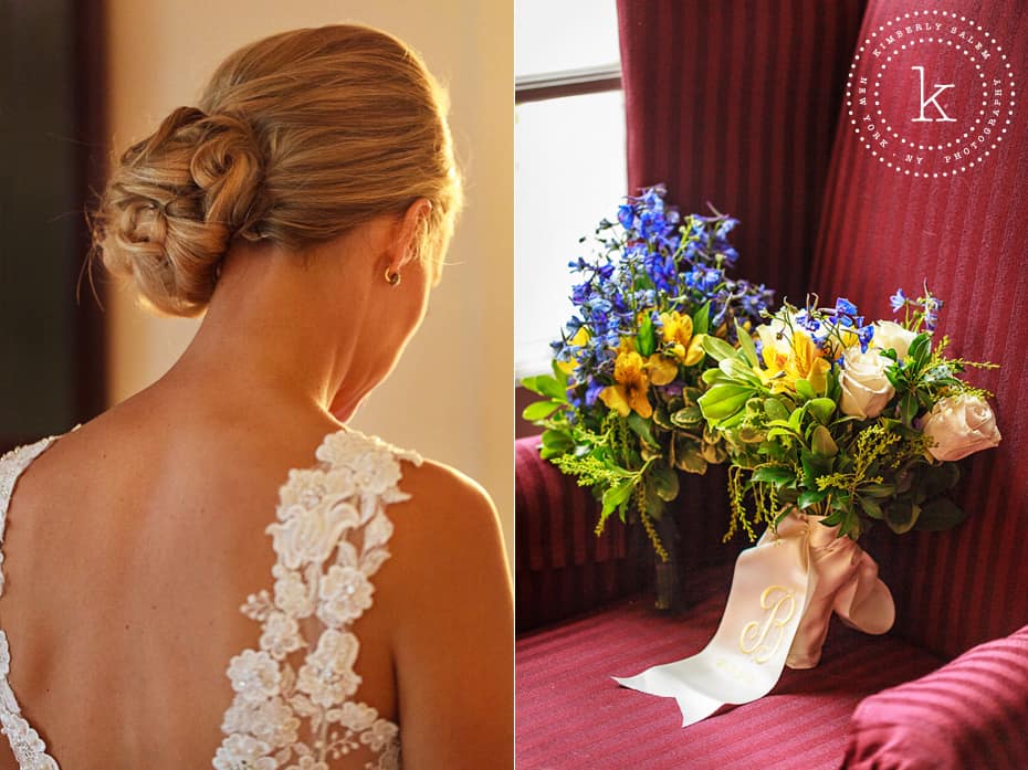 Bridal hair detail and bouquets