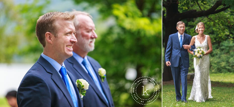 Groom awaits bride as she walks down the aisle