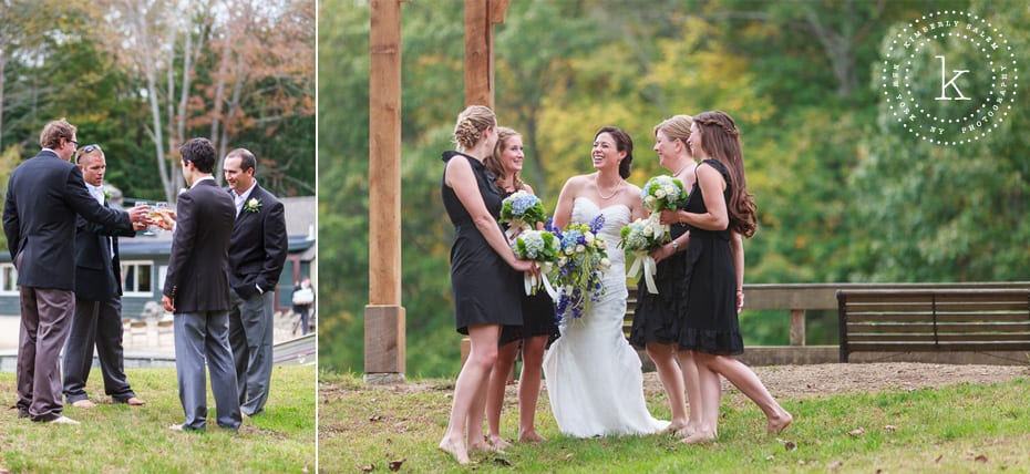 Groomsmen toast and bridesmaids laughing