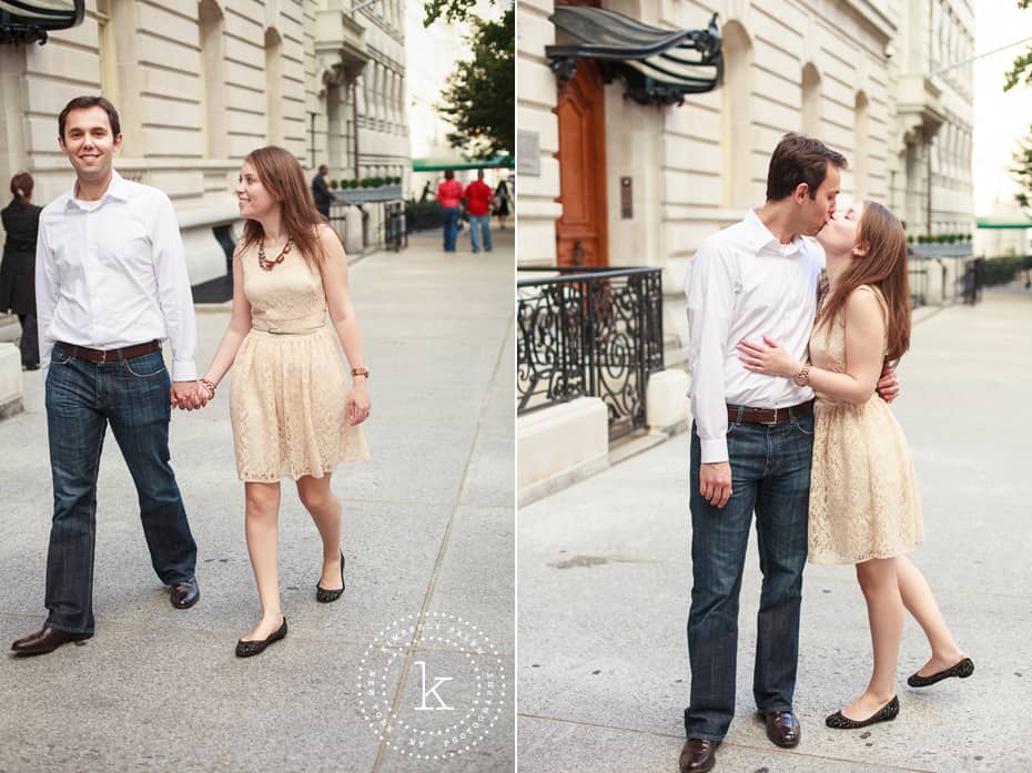 engaged couple on the street in NYC