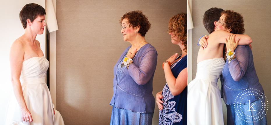 bride and her mom, after she has first put on the dress