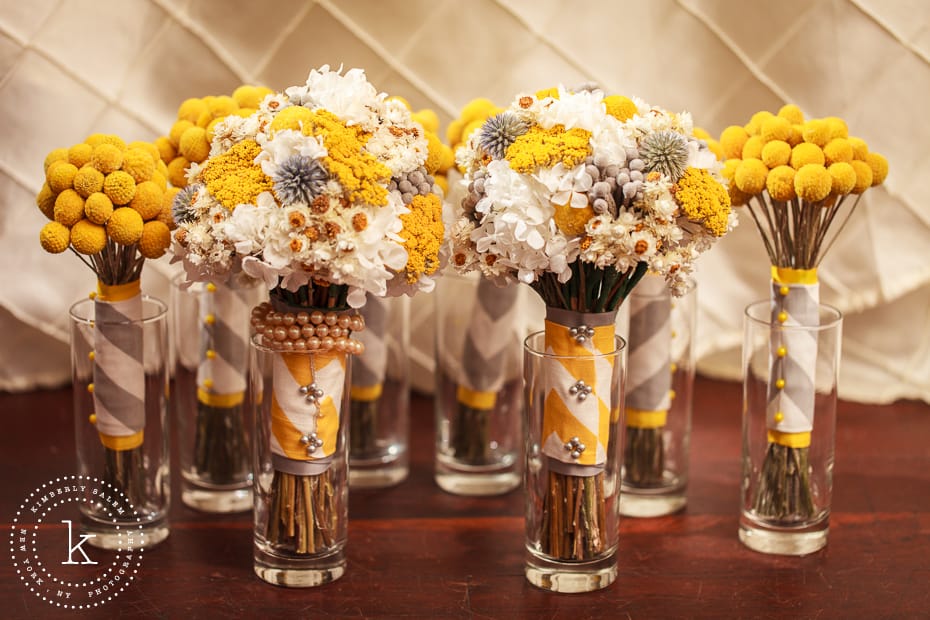 two bridal bouquets and bridesmaid bouquets