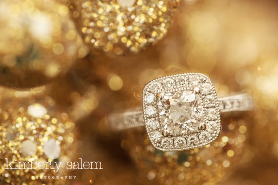 engagement ring - platinum - pave - gold bokeh