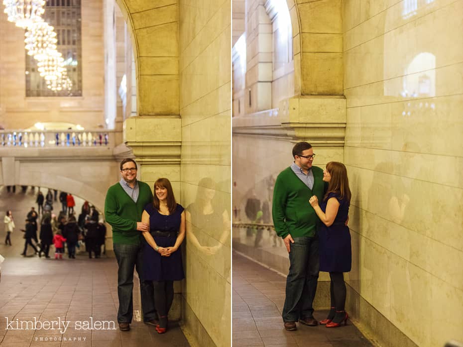 engaged couple in Grand Central - diptych