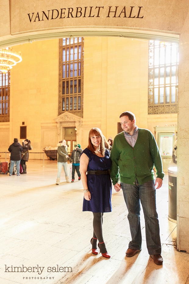 engaged couple in grand central station