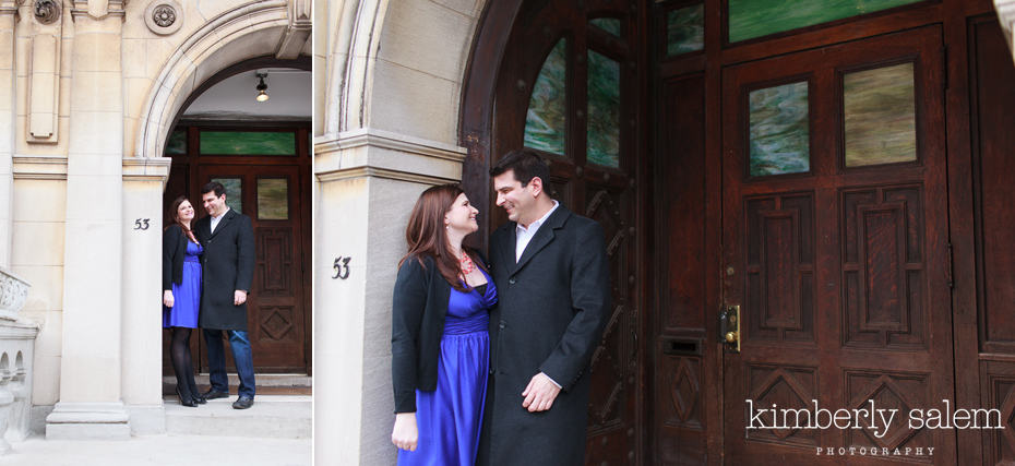 engaged couple at the Society for Ethical Culture building in Brooklyn