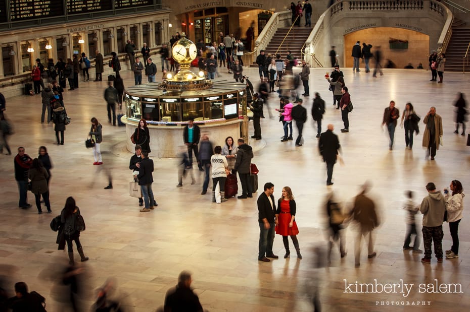 engaged couple on the main floor of Grand Central NYC