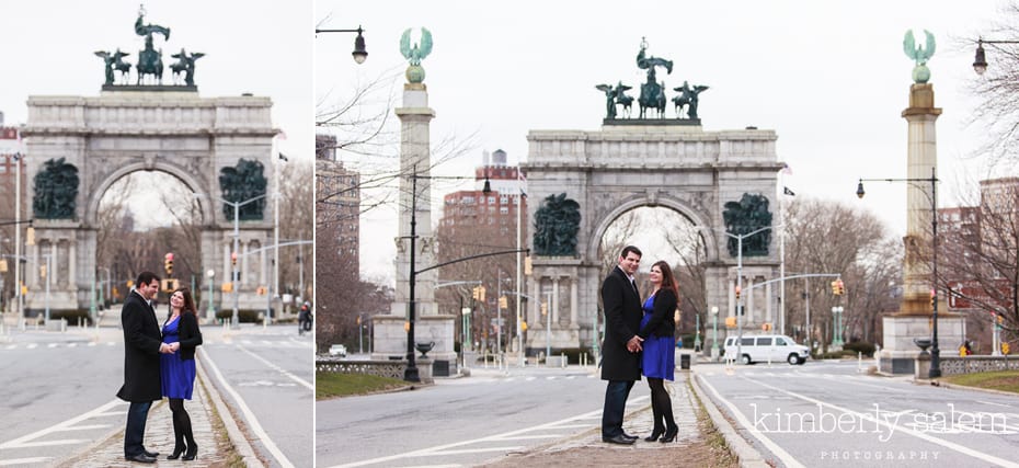 engaged couple - Grand Army Plaza in Brooklyn