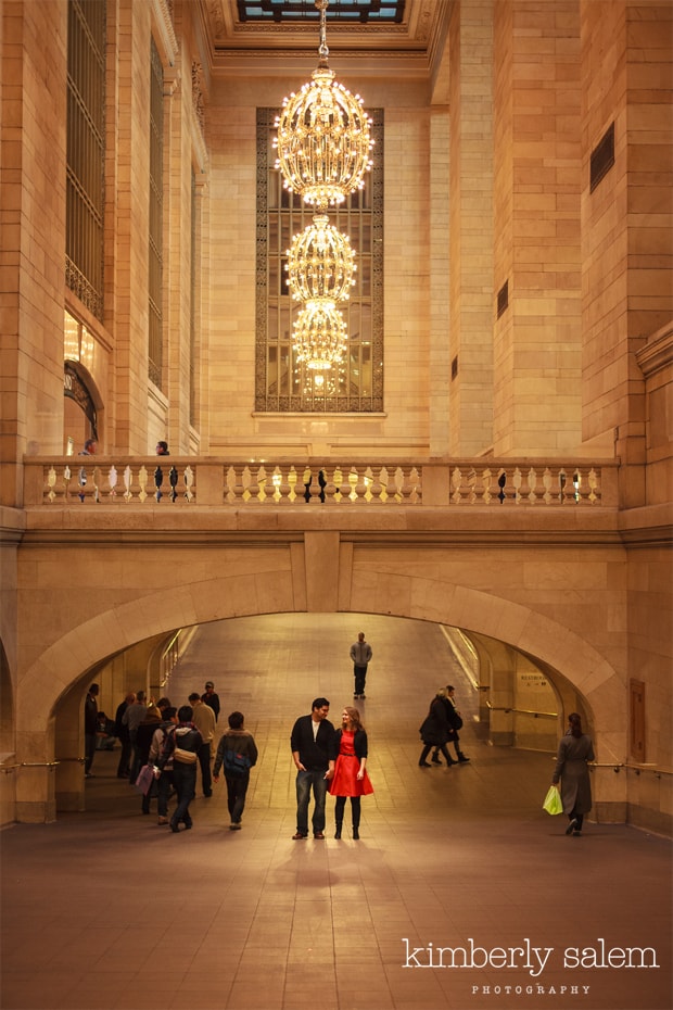 engaged couple in Grand Central