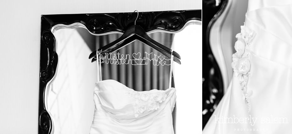 wedding dress details - name hanger