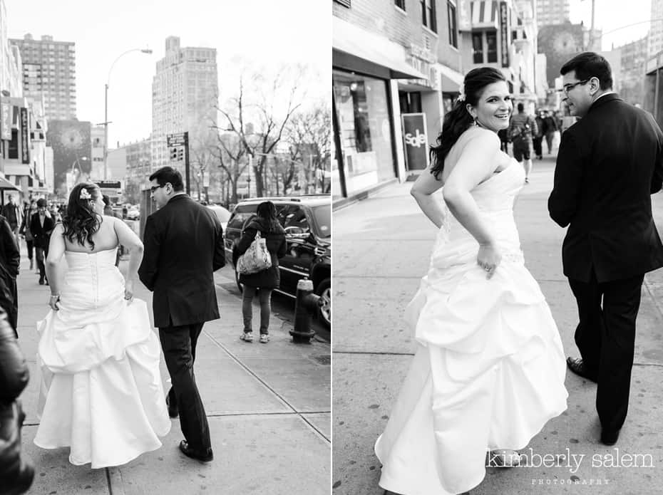 bride and groom walking in Union Square