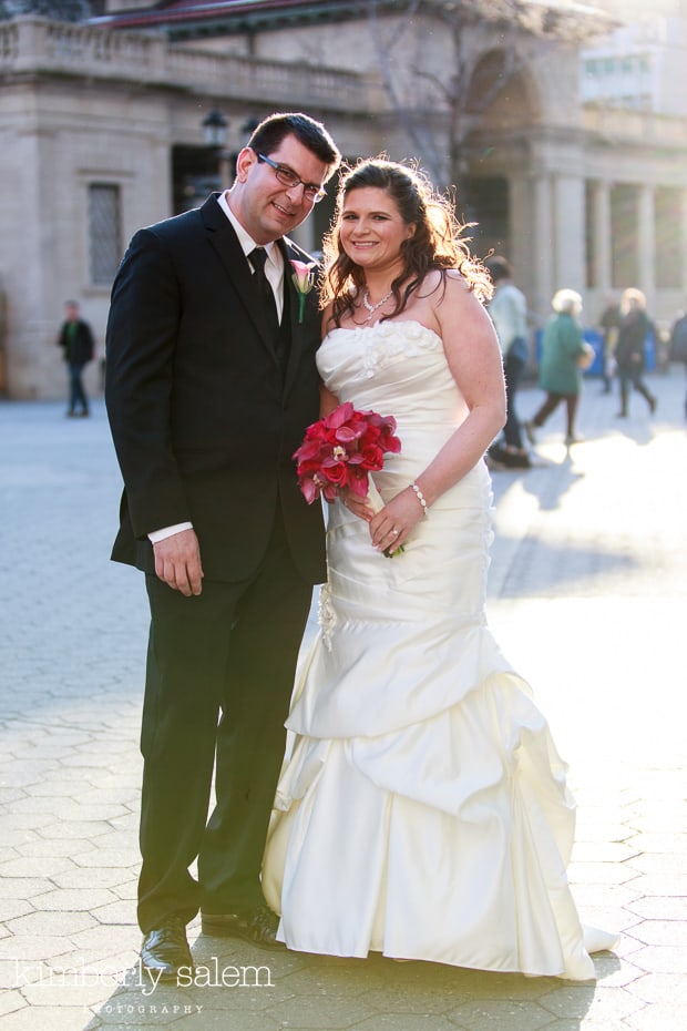 bride and groom portrait in Union Square