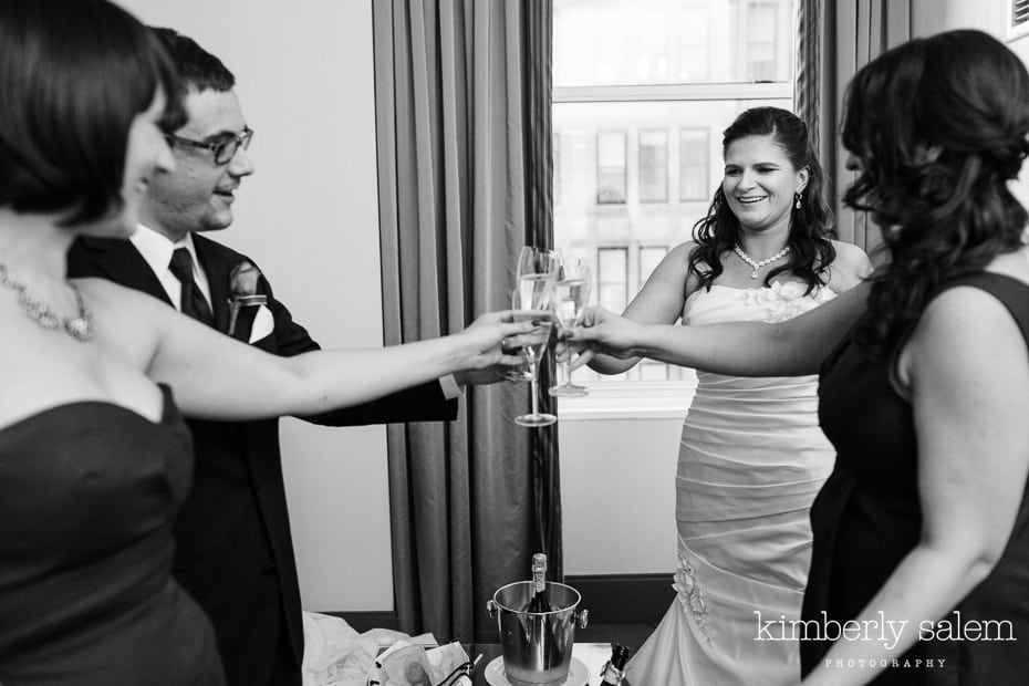 bride and friends toast