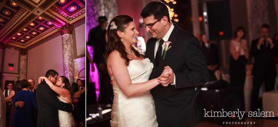 bride and groom dance at wedding reception