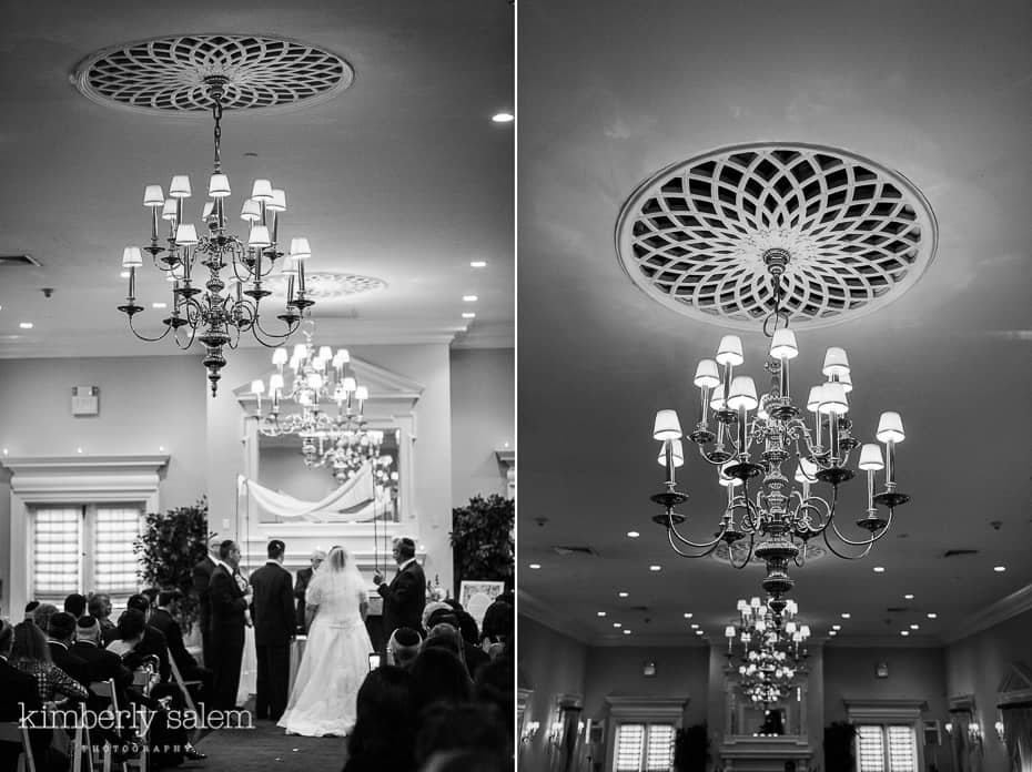 wedding ceremony at Carlyle on the Green - chandeliers