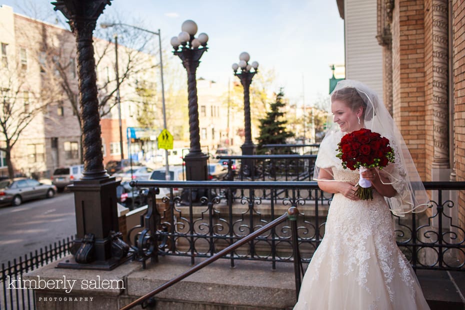 bride waiting in front of church