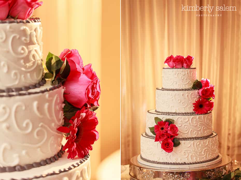 wedding cake with pink flowers