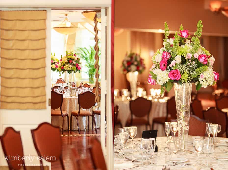 Carlyle on the Green reception room setup with floral centerpieces