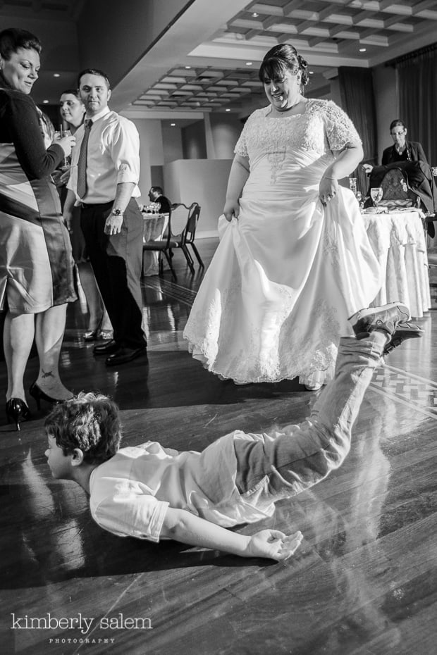 boy does the worm to entertain the bride