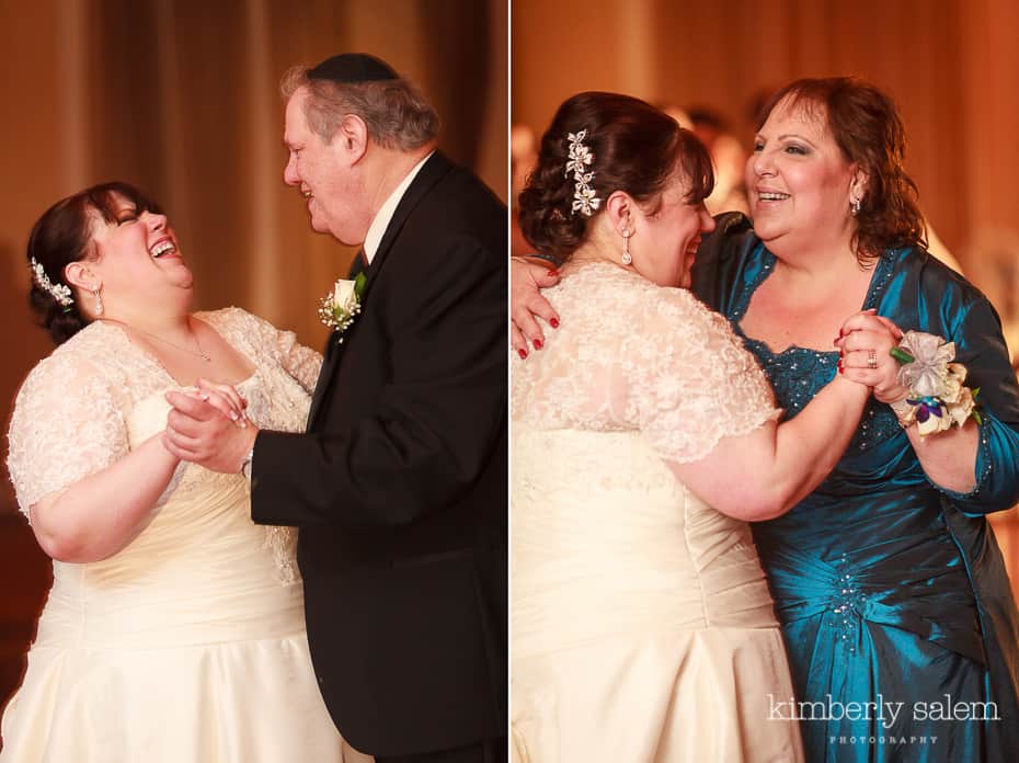 bride dancing with her stepfather and mother